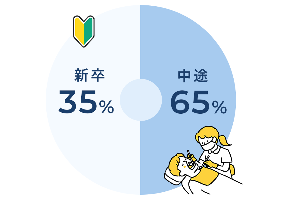 新卒35%・中途65%